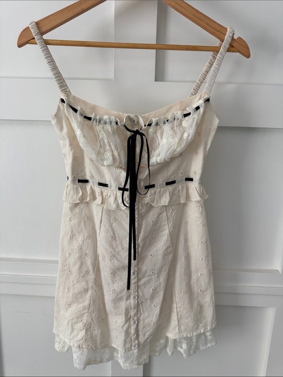 For Love And Lemons Dresses & Skirts - For Love & Lemons Cream Eyelet Mini Dress with Black Ribbon Accents